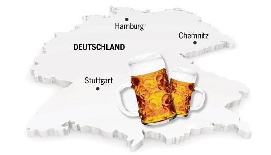 Laut Bieratlas waren die Chemnitzer 2016 Spitzenreiter beim Bierkonsum: 132 Liter tranken sie im Schnitt - deutlich mehr als die Hamburger mit 35 Litern pro Kopf. Im Bereich des RP Stuttgart sind es 55 Liter. Foto: HSt-Montage Laut Bieratlas waren die Chemnitzer 2016 Spitzenreiter beim Bierkonsum: 132 Liter tranken sie im Schnitt - deutlich mehr als die Hamburger mit 35 Litern pro Kopf. Im Bereich des RP Stuttgart sind es 55 Liter. Foto: HSt-Montage