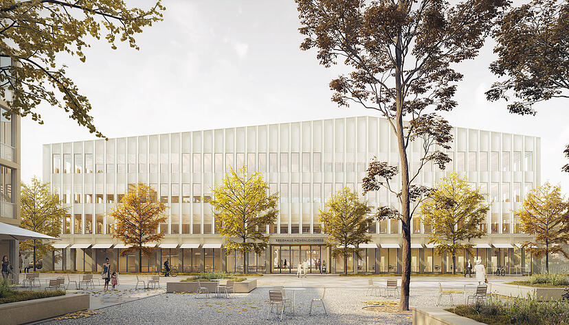 So sah die letzte Visualisierung des neuen Kreishauses in K&uuml;nzelsau aus. Die Pl&auml;ne m&uuml;ssen jetzt noch einmal gr&uuml;ndlich &uuml;berarbeitet und abgespeckt werden.