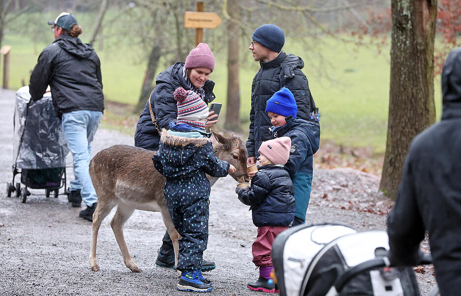 Die winterliche Parkkulisse macht den Familienausflug zu einem besonderen Erlebnis.