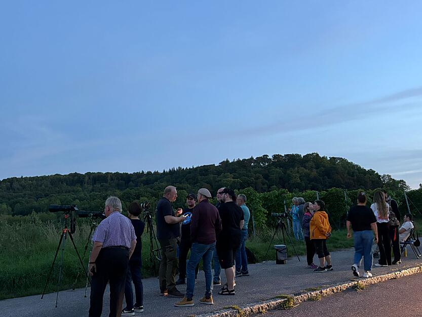 Zahlreiche Menschen haben sich auf dem Heilbronner Wartberg versammelt, um die totale Mondfinsternis zu sehen.