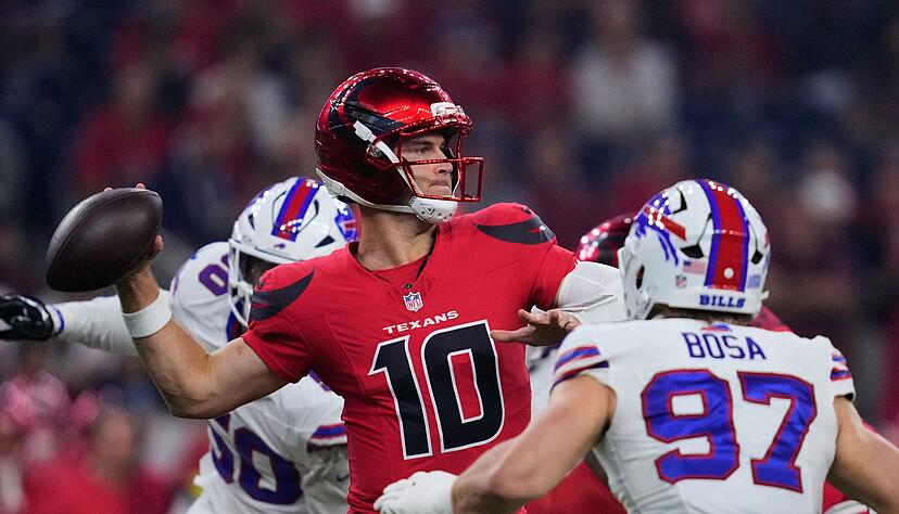 Quarterback Davis Mills f&uuml;hrte die Texans zu zwei Touchdowns.