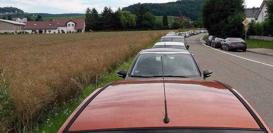 Am Straßenrand abgestellte Autos bei Hößlinsülz. Foto: Rose Frank