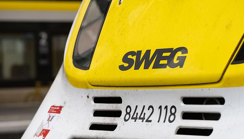 Ein Zug des Bahnunternehmens SWEG steht auf einem Gleis des Hauptbahnhofs.