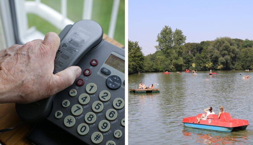 Hitzetelefon und kühle Orte sollen der Hitze entgegenwirken. Ein genannter Tipp ist der Hollenbacher Badesee (rechts).