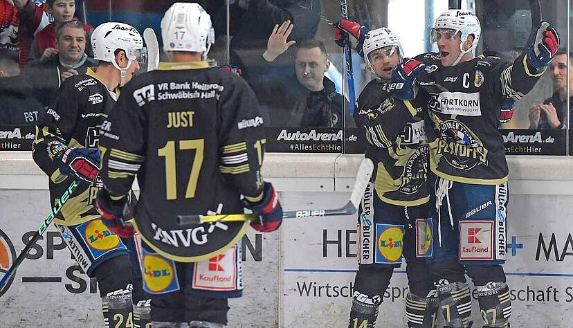 Die Erfahrung von Robin Just (2.v.l.) und Freddy Cabana (rechts) war am Sonntag Gold wert für die Heilbronner Falken.
Foto: Mario Berger
