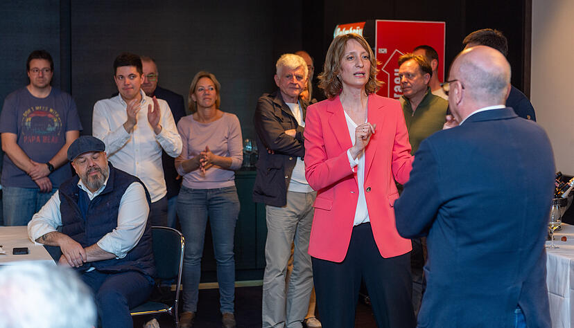 Isabell Huber freute sich im Parkhotel &uuml;ber ihren deutlichen Wahlsieg in Neckarsulm. Thomas Strobl stie&szlig; erst sp&auml;ter am Abend zur CDU-Party.