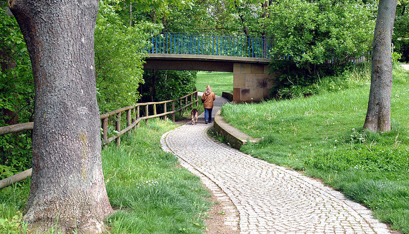 Der Leinbachpark in Heilbronn-Neckargartach. Ein ramponierter Fußweg soll für viel Geld saniert werden. Der Leinbachpark in Heilbronn-Neckargartach. Ein ramponierter Fußweg soll für viel Geld saniert werden.