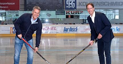 Das neue starke Duo der Heilbronner Falken: Gesch&auml;ftsf&uuml;hrer Stefan Rapp (links) mit seinem Cheftrainer Michel Zeiter.
Foto: Mario Berger