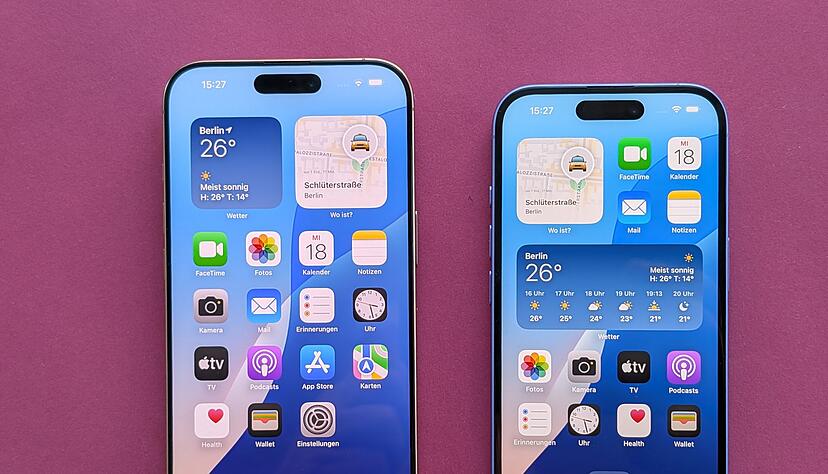 Das neue iPhone 16 Pro Max (l) und das kleinere iPhone 16. Das neue iPhone 16 Pro Max (l) und das kleinere iPhone 16.