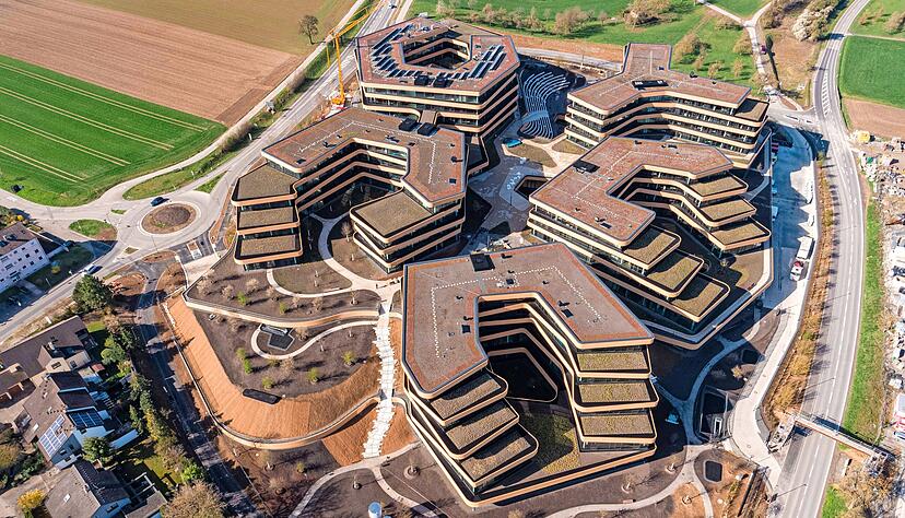 Die neue Lidl-Deutschland-Zentrale aus der Vogelperspektive. Foto: Lidl Die neue Lidl-Deutschland-Zentrale aus der Vogelperspektive. Foto: Lidl