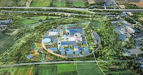 Der kreisrunde Siegerentwurf zeigt, wie der Ipai-Campus im Norden Heilbronns am Ende aussehen soll. Demn&auml;chst soll es aber einen &uuml;berarbeiteten und aktualisierten Entwurf geben.