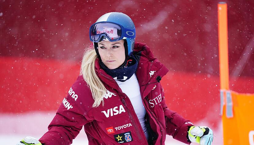 Lindsey Vonn bei der Besichtigung der Abfahrt in Crans-Montana am Freitag.