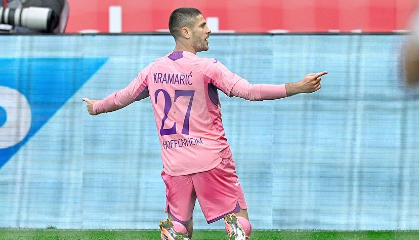 Hoffenheims Andrej Kramaric jubelt in pinkfarbenen Sondertrikots, um auf Brustkrebs-Früherkennung aufmerksam zu machen Hoffenheims Andrej Kramaric jubelt in pinkfarbenen Sondertrikots, um auf Brustkrebs-Früherkennung aufmerksam zu machen