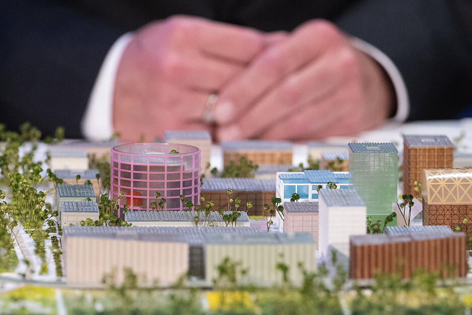 Das Modell zeigt den Innovation Park Artificial Intelligence (IPAI). Das Modell zeigt den Innovation Park Artificial Intelligence (IPAI).