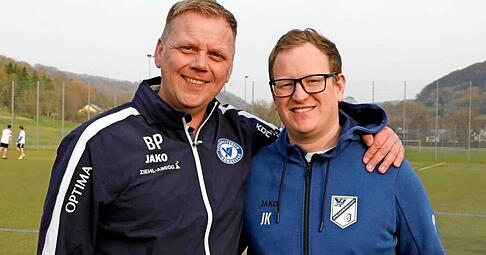 Benjamin Patuschka (links) und Jens Koppenm&uuml;ller bilden das Trainergespann bei der SGM K&uuml;nzelsau-Ingelfingen.
Foto: Kurt Gesper