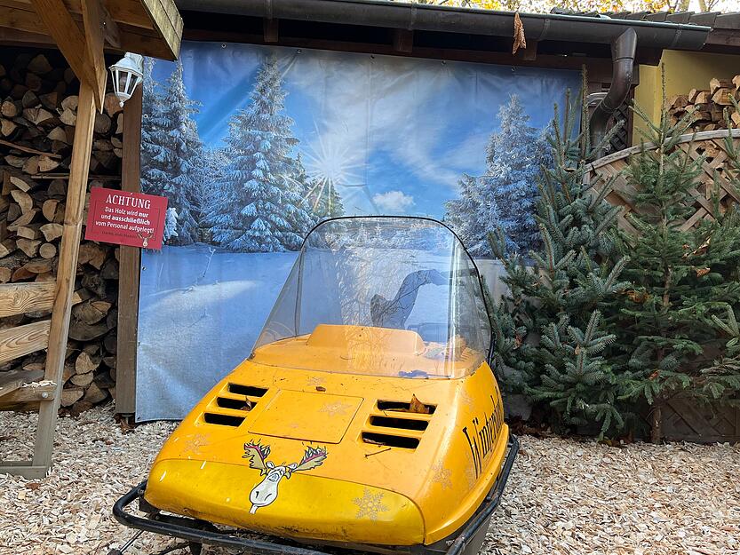 Vor der winterlichen Leinwand machen Besucher gerne Fotos. Vor der winterlichen Leinwand machen Besucher gerne Fotos.