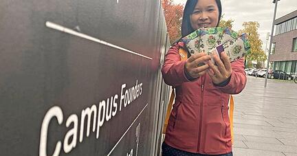 Mit Unterst&uuml;tzung der Campus Founders Heilbronn: Yubo Zhang gr&uuml;ndet mit ihrem Ehemann Thilo Strau&szlig; das Unternehmen Super-Duper-Snack.
Foto: Simon Gajer