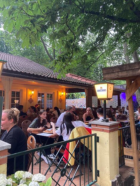 Überall sind Deutschland-Flaggen beim Public Viewing in Heilbronn zu sehen.
