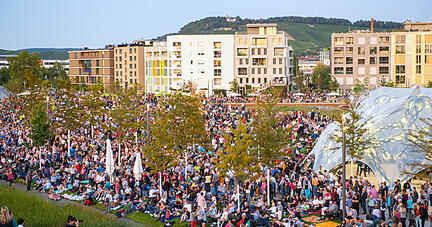 Rund 40.000 Menschen besuchten letzten Samstag bei der langen Nacht der Wasserspiele das Buga-Gelände. Foto: Berger