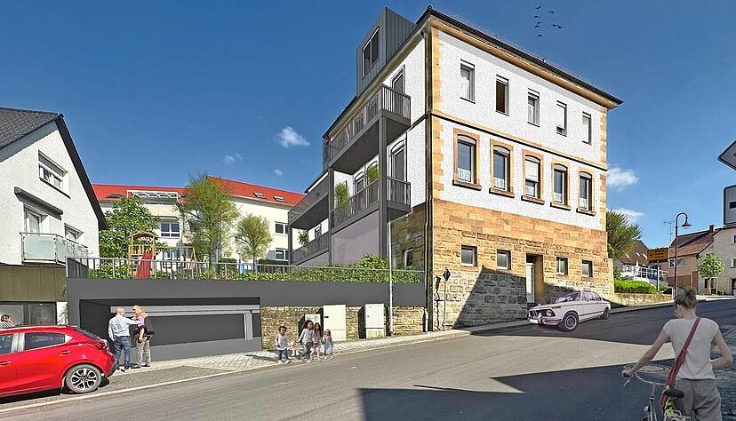 Wohnungen auf drei Stockwerken mit Balkonen und Loggien, das sieht die Planung des Architekturb&uuml;ros Prof. Rollmann + Partner in der alten Schule vor, die eine Tiefgarage und oberirdische Parkpl&auml;tze enth&auml;lt.