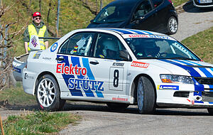 Der Weinberg fordert seinen Tribut: Ralf St&uuml;tz und Beifahrer Markus Fuchs verloren auf der zweiten Wertungspr&uuml;fung nach einem Kontakt mit einer Rankhilfe die Hecksto&szlig;stange ihres Mitsubishi Lancer Evolution IX.