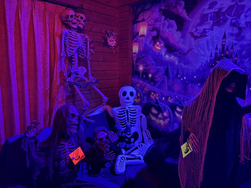 Mit Schwarzlicht und Nebelmaschinen wird das Zuhause der Familie Graf zur Schauerkulisse. Mit Schwarzlicht und Nebelmaschinen wird das Zuhause der Familie Graf zur Schauerkulisse.