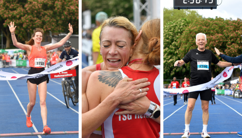 Fröhliche Gesichter im Ziel des Trollinger-Marathons in Heilbronn. Fröhliche Gesichter im Ziel des Trollinger-Marathons in Heilbronn.