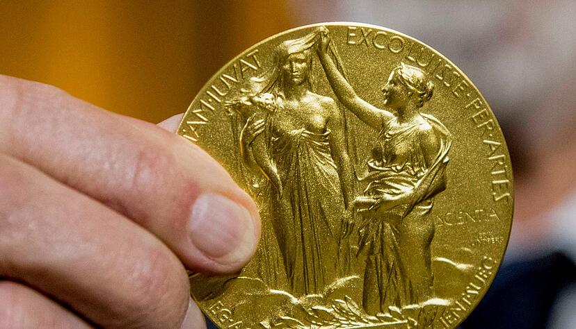 Die Rückseite der Nobel-Medaille für Physik stellt die Natur in Form einer Göttin dar, die ein Füllhorn hält. Der Schleier, der ihr Gesicht bedeckt, wird vom Genie der Wissenschaft hochgehalten. (Archivbild)