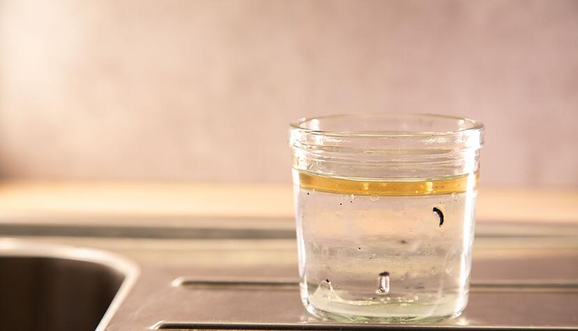 Schritt 1: Heißes Wasser in das Glas gießen und einige Minuten stehen lassen, bis das Wachs kalt geworden ist.