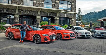 Audi Sport-Gesch&auml;ftsf&uuml;hrer Sebastian Grams mit allen Generationen des RS 6, der seit seinem Start vor 20 Jahren am Standort Neckarsulm produziert wird.
Fotos: Audi