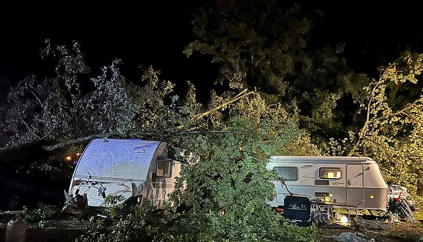 Bei einem schweren Unwetter sind auf einem Campingplatz in Lindau am Bodensee mehrere Bäume umgestürzt. Bei einem schweren Unwetter sind auf einem Campingplatz in Lindau am Bodensee mehrere Bäume umgestürzt.