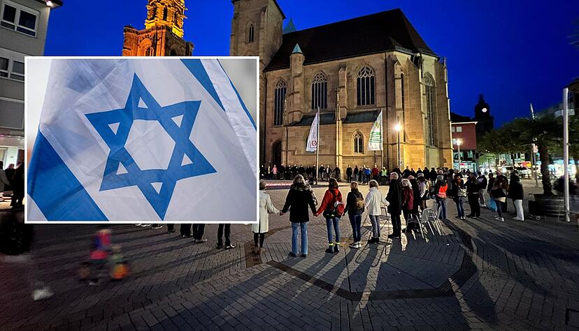 Anlässlich des Krieges in Israel hat es auf dem Kiliansplatz bereits am Montag eine Aktion für den Frieden gegeben (großes Foto). Bei der Kundgebung am Freitag steht die Solidarität mit Juden und Israel im Vordergrund. Anlässlich des Krieges in Israel hat es auf dem Kiliansplatz bereits am Montag eine Aktion für den Frieden gegeben (großes Foto). Bei der Kundgebung am Freitag steht die Solidarität mit Juden und Israel im Vordergrund.