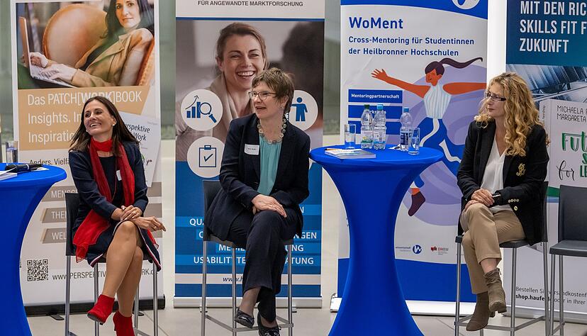Tanja Eggers (von links), Nicola Marsden und Margareta Jäger bei der Podiumsdiskussion an der Hochschule Heilbronn. Tanja Eggers (von links), Nicola Marsden und Margareta Jäger bei der Podiumsdiskussion an der Hochschule Heilbronn.