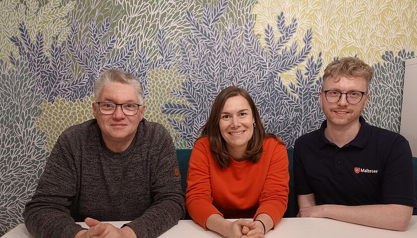 Alexander Meic, Kim Hesse und S&ouml;nke J&auml;ger (von links): Die drei Ehrenamtlichen bei den Maltesern Heilbronn sind ausgebildete Trauerbegleiter und leiten die Hospizgruppe f&uuml;r Jugendliche.