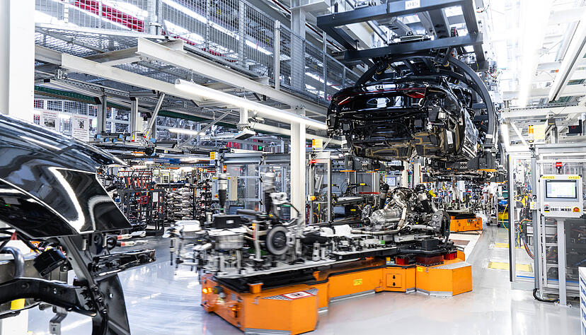 A8-Produktion am Audi-Standort Neckarsulm: Bei einem Gaslieferstopp werden die B&auml;nder zum Stillstand kommen.
