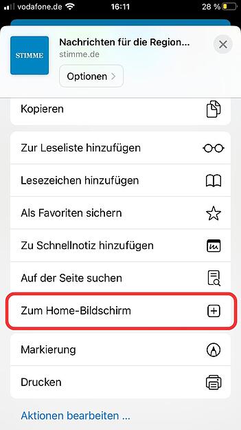 3. Scrollen Sie nach unten und klicken Sie "Zum Home-Bildschirm".