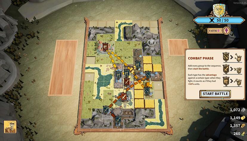 Ob man seine Truppen klug platziert hat, entscheidet sich in der Kampfphase. Ob man seine Truppen klug platziert hat, entscheidet sich in der Kampfphase.