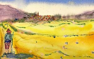 "Einsame Pilgerin in der Navarra" heißt dieses Aquarell, das neben weiteren Werken zu sehen sein wird.
Foto: Sonja Reichert