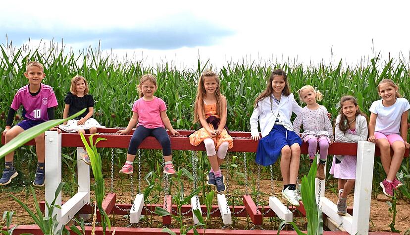 Wer will da noch den Ausgang finden? Diverse Spielstationen im Maislabyrinth laden die Kids zum Spielen ein &minus; und auch zum Ausruhen. 
Fotos: Isabell K&auml;hny