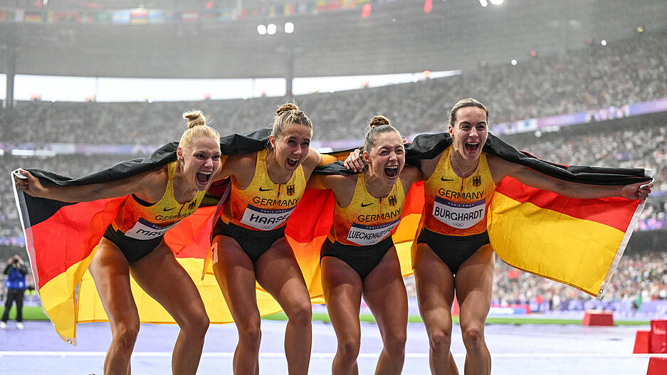 4x100 Meter der Frauen, Leichtathletik: Bronze für Lisa Mayer, Rebekka Haase, Gina Lückenkemper und Alexandra Burghardt.