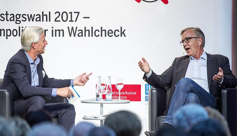 Dietmar Bartsch (r.) mit Stimme-Chefredakteur Uwe Ralf Herr beim Stimme-Wahlcheck. Foto: Berger Dietmar Bartsch (r.) mit Stimme-Chefredakteur Uwe Ralf Herr beim Stimme-Wahlcheck. Foto: Berger