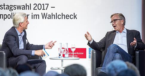 Dietmar Bartsch (r.) mit Stimme-Chefredakteur Uwe Ralf Herr beim Stimme-Wahlcheck. Foto: Berger