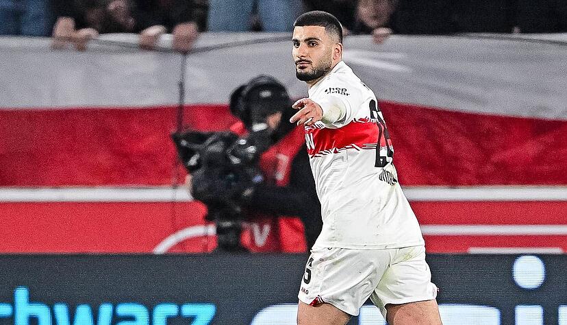 Deniz Undav vom VfB Stuttgart jubelt nach seinem Tor zum 1:0 gegen RB Leipzig. Deniz Undav vom VfB Stuttgart jubelt nach seinem Tor zum 1:0 gegen RB Leipzig.