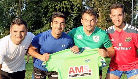 Neu im Neckarsulmer Trikot (v.l.): Slava Vozyk, Ahmad Abu Alfeilat, Maximilian Kopp und Gonzalo Carrizo.
Foto: Matthias Heibel Neu im Neckarsulmer Trikot (v.l.): Slava Vozyk, Ahmad Abu Alfeilat, Maximilian Kopp und Gonzalo Carrizo.
Foto: Matthias Heibel