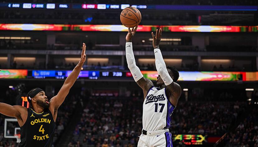 Dennis Schröder (rechts) steigerte sich nach der Pause und trug am Ende 18 Punkte zum Kings-Sieg bei. Dennis Schröder (rechts) steigerte sich nach der Pause und trug am Ende 18 Punkte zum Kings-Sieg bei.