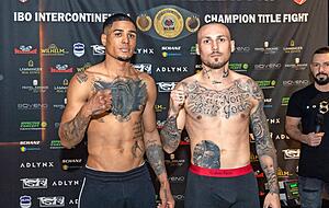 Fast gleichalt, fast gleich schwer, fast gleich viel t&auml;towiert: Die Voraussetzungen f&uuml;r ein spannendes Duell um den IBO- Intercontinental-Titel zwischen Slawa Spomer (re.) und Jose Gregorio Suero stimmen.
Fotos: Mario Berger