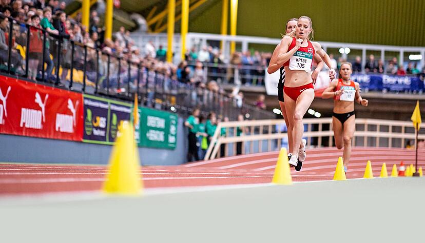 Da ging es noch richtig rund: Denise Krebs am 9. Februar beim Hallenmeeting in Dortmund.
Foto: imago images/Beautiful Sports