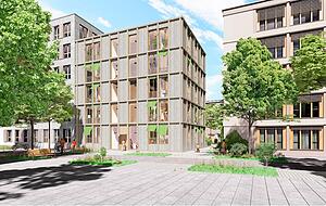 Um Flächen im Außenbereich zu schonen, müssen Stadtplaner stärker auf Nachverdichtung mit attraktivem Geschosswohnungsbau achten. Die Visualisierung zeigt ein Mehrfamilienhaus im Neckarbogen. Foto: Müller Architekten