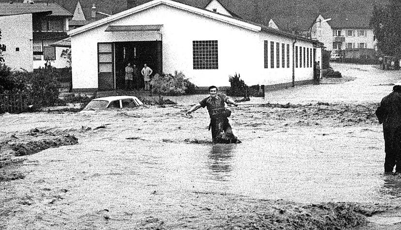 Hochwasser im Mai 1978 in Obersulm-Affaltrach.