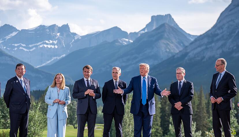 Beim traditionellen «Familienfoto» der G7-Chefs war Trump noch dabei. Beim traditionellen «Familienfoto» der G7-Chefs war Trump noch dabei.